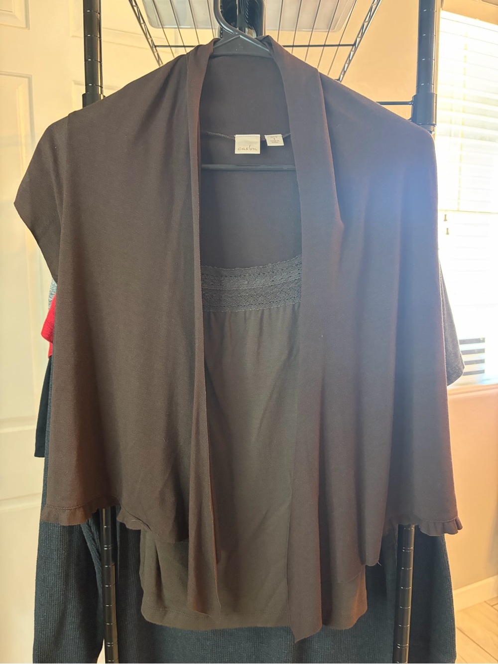 Caslon Dark Brown Draped Open-Front Top